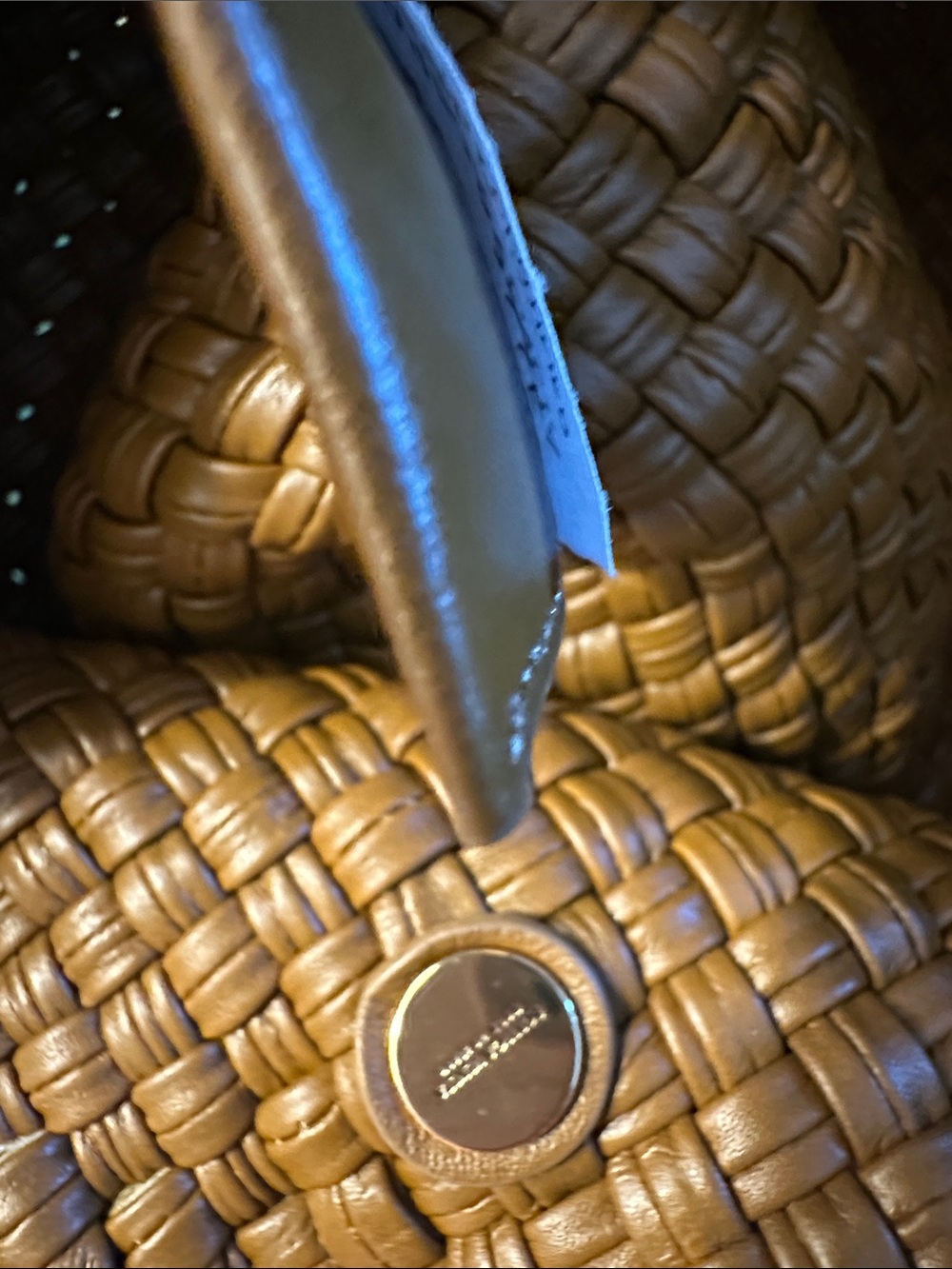 Bottega Veneta Tan Intrecciato Woven Shoulder Bag with Gold Button - Picture 8 of 8